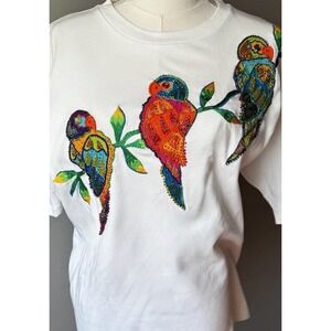 IB Diffusion Parrot Beaded Embroidered Top Tropical Novelty Tee Medium